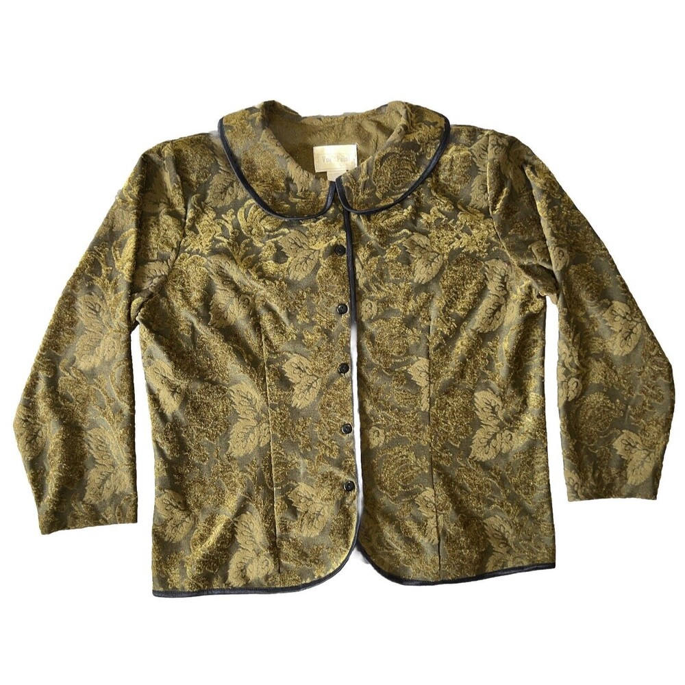 Vue Point By Jordan Vintage 70/80s Womens L Velvet Floral Collared Blouse